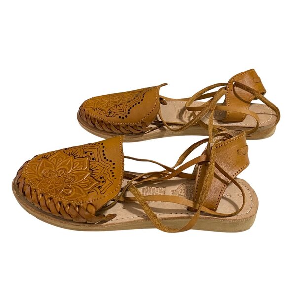 Cacahi's Mexican Huarache Lace Up Sandals Womens Size 3 Tan Beach Culture Boho - Picture 4 of 7